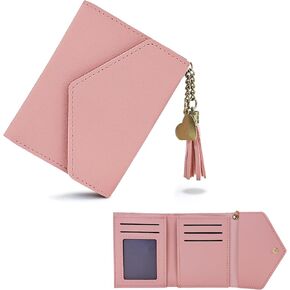 FuninCrea Small Wallet, Credit Card Holder for Women Girl Slim Cute Wallet Ladies Leather Purse, 6 Card Slots Womens Wallet Bifold Ladies Wallet Women's Purse with Tassel & Pendant (Black)