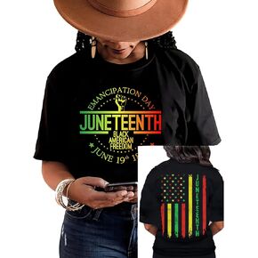 تي شيرت يوم الاستقلال Juneteenth للنساء باللون الأسود قميص يوم تحرير الحرية الأمريكي