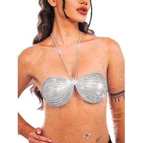 REETAN Sequins Sparkly Bra Tops Crystal Bikini Crop Tops Star Fashion Dance Tops for Women and Girls