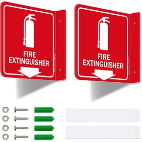 Faittoo Fire Extinguisher Sign, 2 Pack Fire Extinguisher with Down Arrow - 6 x 6 Inches Acrylic Plastic, 2 Pre-Drilled Holes, Includes Matching Screws, Use for Home Office/Business
