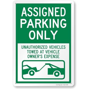 SmartSign 14 x 10 inch “Assigned Parking Only, Unauthorized Vehicles Towed" Metal Sign, 40 mil Laminated Rustproof Aluminium, White and Green
