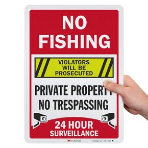 SmartSign “No Fishing - Private Property, No Trespassing, 24 Hour Surveillance, Violators Will Be Prosecuted" Sign | 10" x 14" 3M Engineer Grade Reflective Aluminum