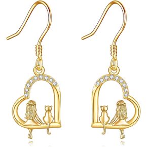 14K الصلبة الذهب الأصفر القط إسقاط أقراط للنساء ريال 14 قيراط الذهب القط استرخى مجوهرات للزوجة صديقة هدايا عيد ميلاد لها in Kuwait