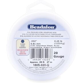 Beadalon 316L Stainless Steel Wrapping Wire, Round, 20 Gauge, Round, 89 feet, 1/4 Pound