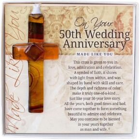 The Grandparent Gift Co. Special Anniversary Keepsake - Handmade Glass Cross With Wishes