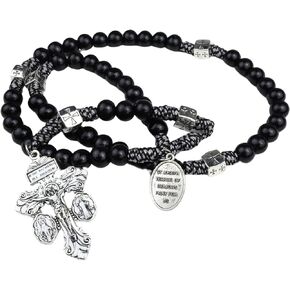 Needzo St. Joseph Terror of Demons Paracord Rosary with Wood Beads and Pardon Crucifix, Religious Keepsake Gift, 19 Inches