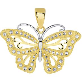 14k Solid Yellow Gold Budded Butterfly Pendant