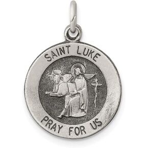 Solid 925 Sterling Silver Vintage Antiqued Catholic Patron Saint Luke Pendant Charm Medal - 20mm x 15mm