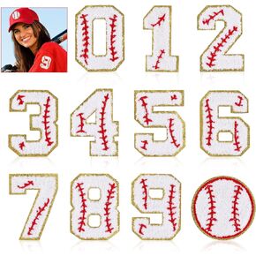 11pcs Number Iron On Patches, Baseball Style 0-9 Number Chenille Patches Baseball Embroidered Patches Sew on Decorative Repair Patches for Clothing Hat Bag Jeans Shirts Jackets