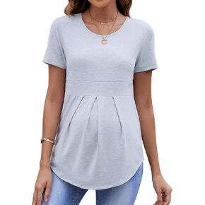 Maternity Tops Front Pleat Peplum Pregnancy Top Short Sleeve Ruffle Maternity Shirts