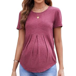 قمم الأمومة الطية الأمامية Peplum الحمل أعلى قصيرة الأكمام كشكش قمصان الأمومة