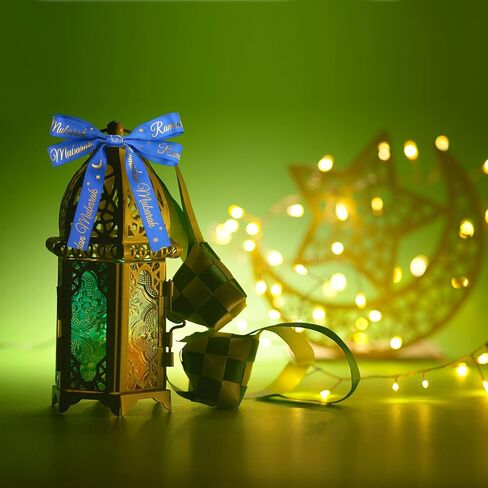 8 لفات 40 ياردة عيد مبارك شريط ساتان شريط رمضان أسود أزرق ذهبي أرجواني نجمة القمر شرائط منقوشة للحزب الإسلامي الإسلامي لتغليف الهدايا والحرف اليدوية in Kuwait