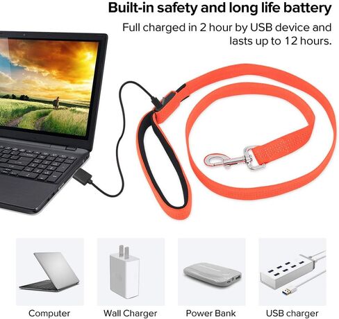 مقود الكلب العاكس LED - مقود الكلب المضيء في الظلام - مقود الكلب المضيء بطول 4 أقدام للكلاب الصغيرة والمتوسطة والكبيرة (برتقالي) in Kuwait