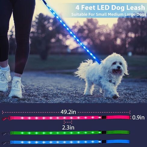 مقود الكلب العاكس LED - مقود الكلب المضيء في الظلام - مقود الكلب المضيء بطول 4 أقدام للكلاب الصغيرة والمتوسطة والكبيرة (برتقالي) in Kuwait