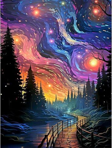 MjhRcll Starry Sky Stamped Cross Stitch Kits, DIY Starry Night Cross Stitch Ornament Kits for Adults Beginners,Colorful Counted Embroidery Needlepoint Kits Home Decor 12x16inch in Saudi Arabia