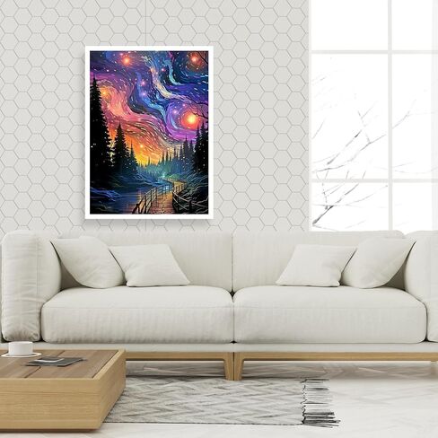 MjhRcll Starry Sky Stamped Cross Stitch Kits, DIY Starry Night Cross Stitch Ornament Kits for Adults Beginners,Colorful Counted Embroidery Needlepoint Kits Home Decor 12x16inch in Saudi Arabia
