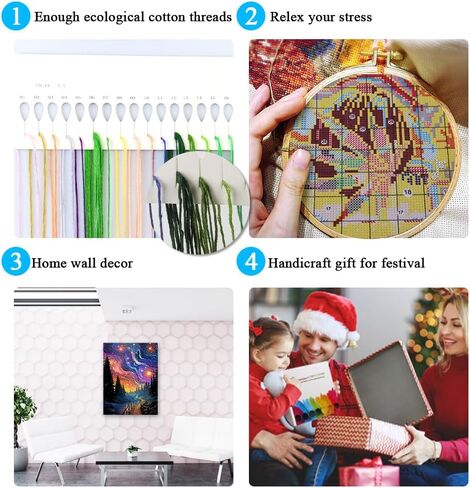 MjhRcll Starry Sky Stamped Cross Stitch Kits, DIY Starry Night Cross Stitch Ornament Kits for Adults Beginners,Colorful Counted Embroidery Needlepoint Kits Home Decor 12x16inch in Saudi Arabia