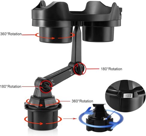 موسع حامل الأكواب للسيارة، يدور 360 درجة وقابل للتعديل بسطح 6.3 بوصة وطاولة صينية السيارة وحاملات المشروبات مع 3 قواعد أكواب، صينية حامل أكواب السيارة تنطبق على جميع موديلات السيارات in Kuwait