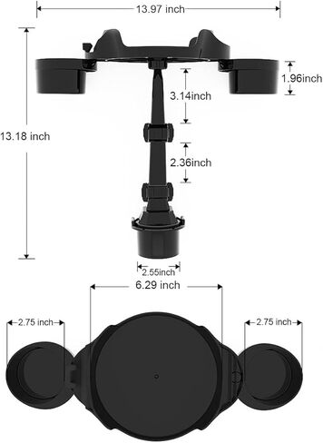 موسع حامل الأكواب للسيارة، يدور 360 درجة وقابل للتعديل بسطح 6.3 بوصة وطاولة صينية السيارة وحاملات المشروبات مع 3 قواعد أكواب، صينية حامل أكواب السيارة تنطبق على جميع موديلات السيارات in Kuwait