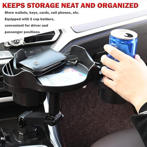 موسع حامل الأكواب للسيارة، يدور 360 درجة وقابل للتعديل بسطح 6.3 بوصة وطاولة صينية السيارة وحاملات المشروبات مع 3 قواعد أكواب، صينية حامل أكواب السيارة تنطبق على جميع موديلات السيارات in Kuwait
