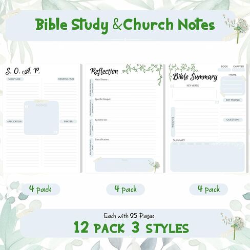 12 Pcs Church Notes Notebook 5.5 x 8.5 Inch Tear Away Sermon Note Bible Study Journal Church Christian Note Taking Supplies Soap Reflection Religious Notepads 3 Style Each with 25 Pages in Saudi Arabia