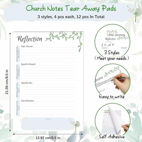 12 Pcs Church Notes Notebook 5.5 x 8.5 Inch Tear Away Sermon Note Bible Study Journal Church Christian Note Taking Supplies Soap Reflection Religious Notepads 3 Style Each with 25 Pages in Saudi Arabia