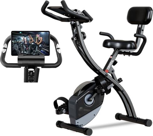 Indoor Exercise Bike, Foldable Stationary Bike Exercise Bike For Seniors Home Workout, Stationary Bicycle With Arm Resistance Band Magnetic Resistance, Comfort Back Support Cushion & 4th gear Backrest Adjustments, Heart-Rate Monitor LCD Monitor in Saudi Arabia