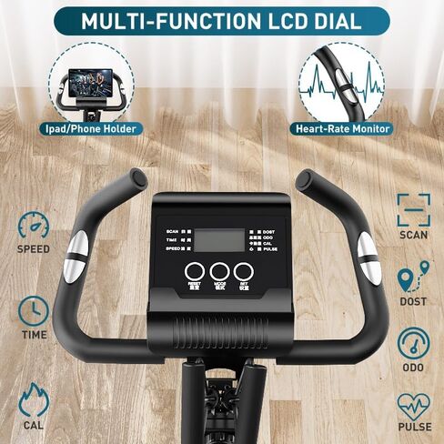 Indoor Exercise Bike, Foldable Stationary Bike Exercise Bike For Seniors Home Workout, Stationary Bicycle With Arm Resistance Band Magnetic Resistance, Comfort Back Support Cushion & 4th gear Backrest Adjustments, Heart-Rate Monitor LCD Monitor in Saudi Arabia