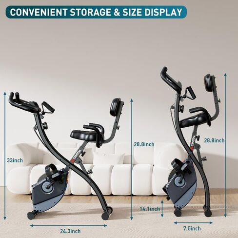 Indoor Exercise Bike, Foldable Stationary Bike Exercise Bike For Seniors Home Workout, Stationary Bicycle With Arm Resistance Band Magnetic Resistance, Comfort Back Support Cushion & 4th gear Backrest Adjustments, Heart-Rate Monitor LCD Monitor in Saudi Arabia