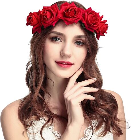 June Bloomy Rose Floral Crown Garland Flower Headband Headpiece for Wedding Festival in Saudi Arabia