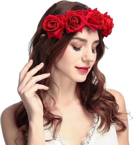 June Bloomy Rose Floral Crown Garland Flower Headband Headpiece for Wedding Festival in Saudi Arabia