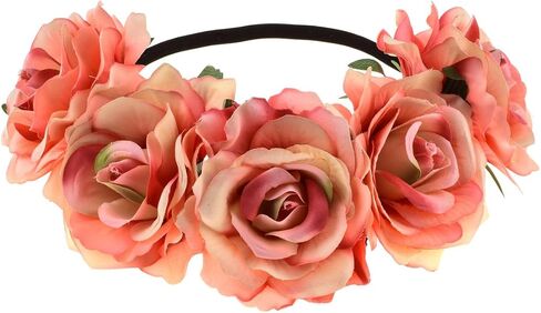 June Bloomy Rose Floral Crown Garland Flower Headband Headpiece for Wedding Festival in Saudi Arabia