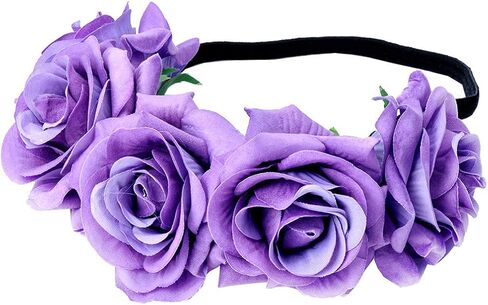 June Bloomy Rose Floral Crown Garland Flower Headband Headpiece for Wedding Festival in Saudi Arabia