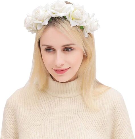 June Bloomy Rose Floral Crown Garland Flower Headband Headpiece for Wedding Festival in Saudi Arabia