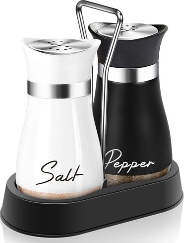 Black Salt and Pepper Shakers Set with Holder,4 oz kitchen accessories and decor for Restaurant, Wedding, Housewarming Gifts Refillable Design (Black) in Kuwait
