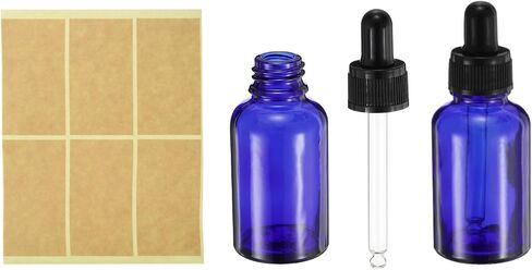 PATIKIL 30ml Glass Dropper Bottle, 2Pcs Leakproof Essential Oils Sample Liquid Perfume Container with Eye Dropper 6 Labels for Storage Home Travel, Blue in Saudi Arabia