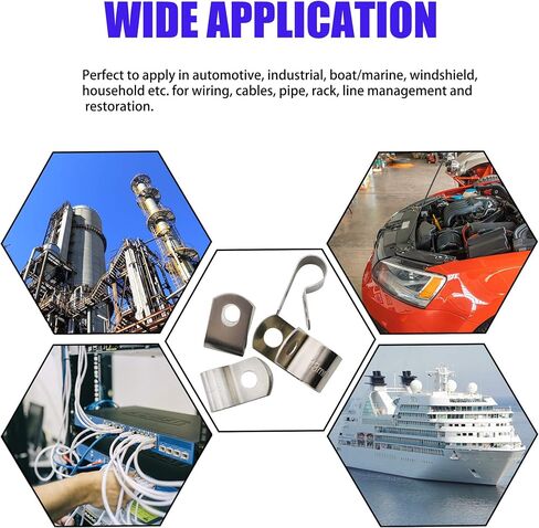 304 مجموعة متنوعة من مشابك الكابلات المصنوعة من الفولاذ المقاوم للصدأ 1/4 بوصة 5/16 بوصة 3/8 بوصة 1/2 بوصة 5/8 بوصة مشبك سلك مطلي بالفينيل، بدون مشبك معزول مبطن بالمطاط، تشكيلة مشبك P - 80 قطعة in Kuwait