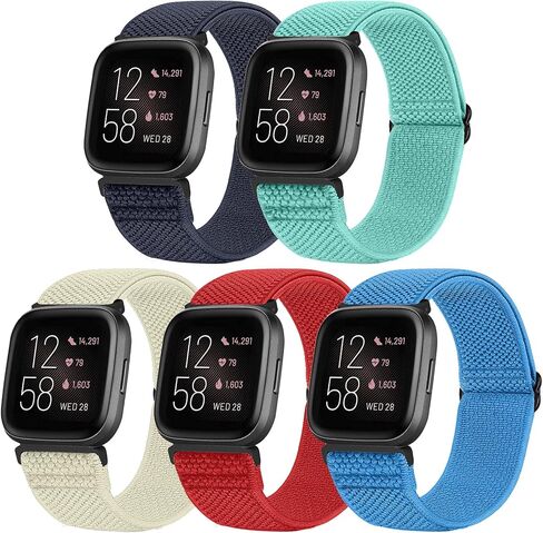 5 Pack Adjustable Elastic Watch Band Compatible with Fitbit Versa 2 Band Women Men, Soft Loop Stretchy Nylon Sport Straps Replacement Wristbands for Fitbit Versa 2/Versa/Versa Lite/Versa SE in Saudi Arabia