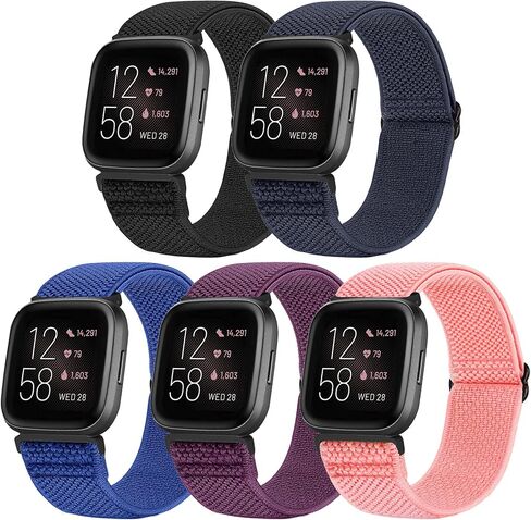 5 Pack Adjustable Elastic Watch Band Compatible with Fitbit Versa 2 Band Women Men, Soft Loop Stretchy Nylon Sport Straps Replacement Wristbands for Fitbit Versa 2/Versa/Versa Lite/Versa SE in Saudi Arabia
