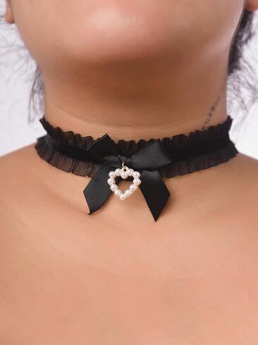 Sacina Heart Bow Choker, Bow Necklace, Heart Necklace, Vintage Necklace, Y2k Necklace, Christmas Gift for Women in Saudi Arabia