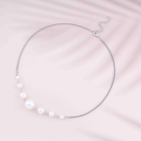 Vintage Floating Pearl Pendent Necklace White Pearl Choker Necklace Gold Pearl Chain Necklace Pearl Bead Necklace Jewelry for Women and Girls in Saudi Arabia
