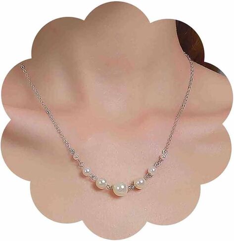 Vintage Floating Pearl Pendent Necklace White Pearl Choker Necklace Gold Pearl Chain Necklace Pearl Bead Necklace Jewelry for Women and Girls in Saudi Arabia