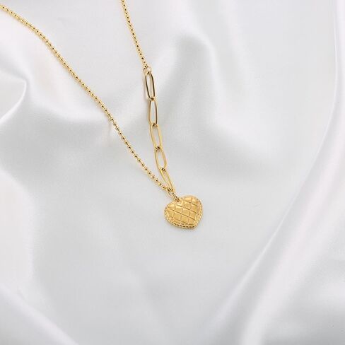 LIU JUN قلادة قلب مكتنزة للنساء، 14 قيراط من الذهب الكبير منتفخ الحب قلادة مشبك الورق الكوبي سلسلة الربط الفولاذ المقاوم للصدأ قلادة في سن المراهقة الفتيات بيان هدية مجوهرات in Kuwait