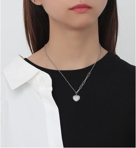 LIU JUN قلادة قلب مكتنزة للنساء، 14 قيراط من الذهب الكبير منتفخ الحب قلادة مشبك الورق الكوبي سلسلة الربط الفولاذ المقاوم للصدأ قلادة في سن المراهقة الفتيات بيان هدية مجوهرات in Kuwait