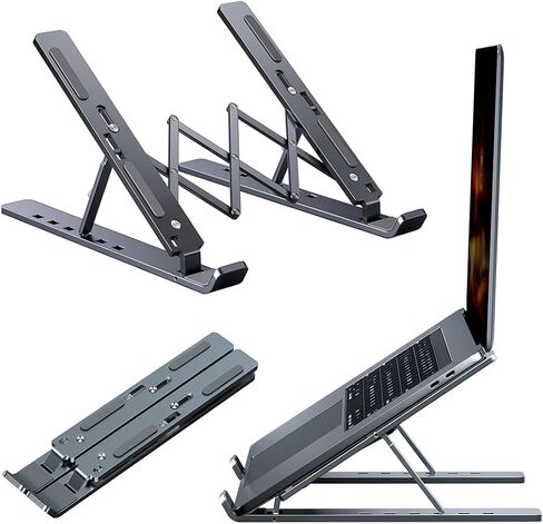 حامل كمبيوتر محمول قابل للتعديل، حامل كمبيوتر محمول من الألومنيوم للمكتب متوافق مع MacBook Air Pro وDell XPS وHP، وجميع أجهزة الكمبيوتر المحمولة مقاس 10-15.6 بوصة - رمادي in Kuwait