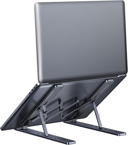حامل كمبيوتر محمول قابل للتعديل، حامل كمبيوتر محمول من الألومنيوم للمكتب متوافق مع MacBook Air Pro وDell XPS وHP، وجميع أجهزة الكمبيوتر المحمولة مقاس 10-15.6 بوصة - رمادي in Kuwait