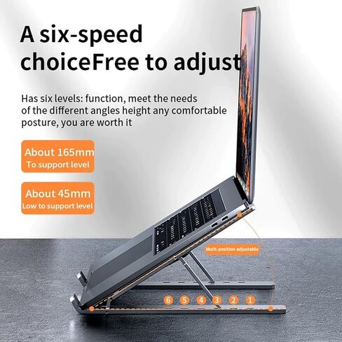 حامل كمبيوتر محمول قابل للتعديل، حامل كمبيوتر محمول من الألومنيوم للمكتب متوافق مع MacBook Air Pro وDell XPS وHP، وجميع أجهزة الكمبيوتر المحمولة مقاس 10-15.6 بوصة - رمادي in Kuwait