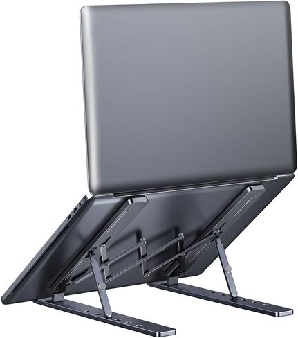 حامل كمبيوتر محمول قابل للتعديل، حامل كمبيوتر محمول من الألومنيوم للمكتب متوافق مع MacBook Air Pro وDell XPS وHP، وجميع أجهزة الكمبيوتر المحمولة مقاس 10-15.6 بوصة - رمادي in Kuwait