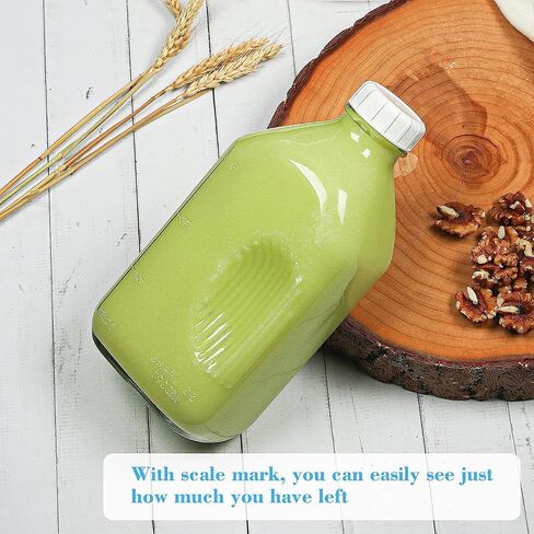 2 Qt Glass Milk Bottle with Reusable Strong Airtight SCREW LID, 64 Oz Glass Juice Bottles for Almond Milk, Oat Milk - 0.5 Gal Glass Water Bottle with 2 Exact Scale Lines, Extra Handle AND Cap！ in Saudi Arabia