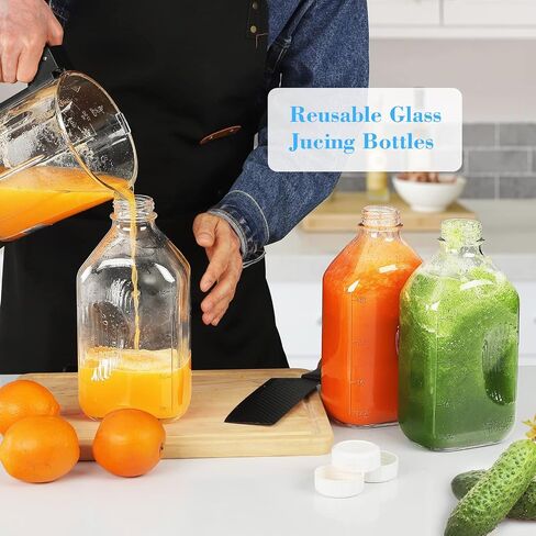2 Qt Glass Milk Bottle with Reusable Strong Airtight SCREW LID, 64 Oz Glass Juice Bottles for Almond Milk, Oat Milk - 0.5 Gal Glass Water Bottle with 2 Exact Scale Lines, Extra Handle AND Cap！ in Saudi Arabia